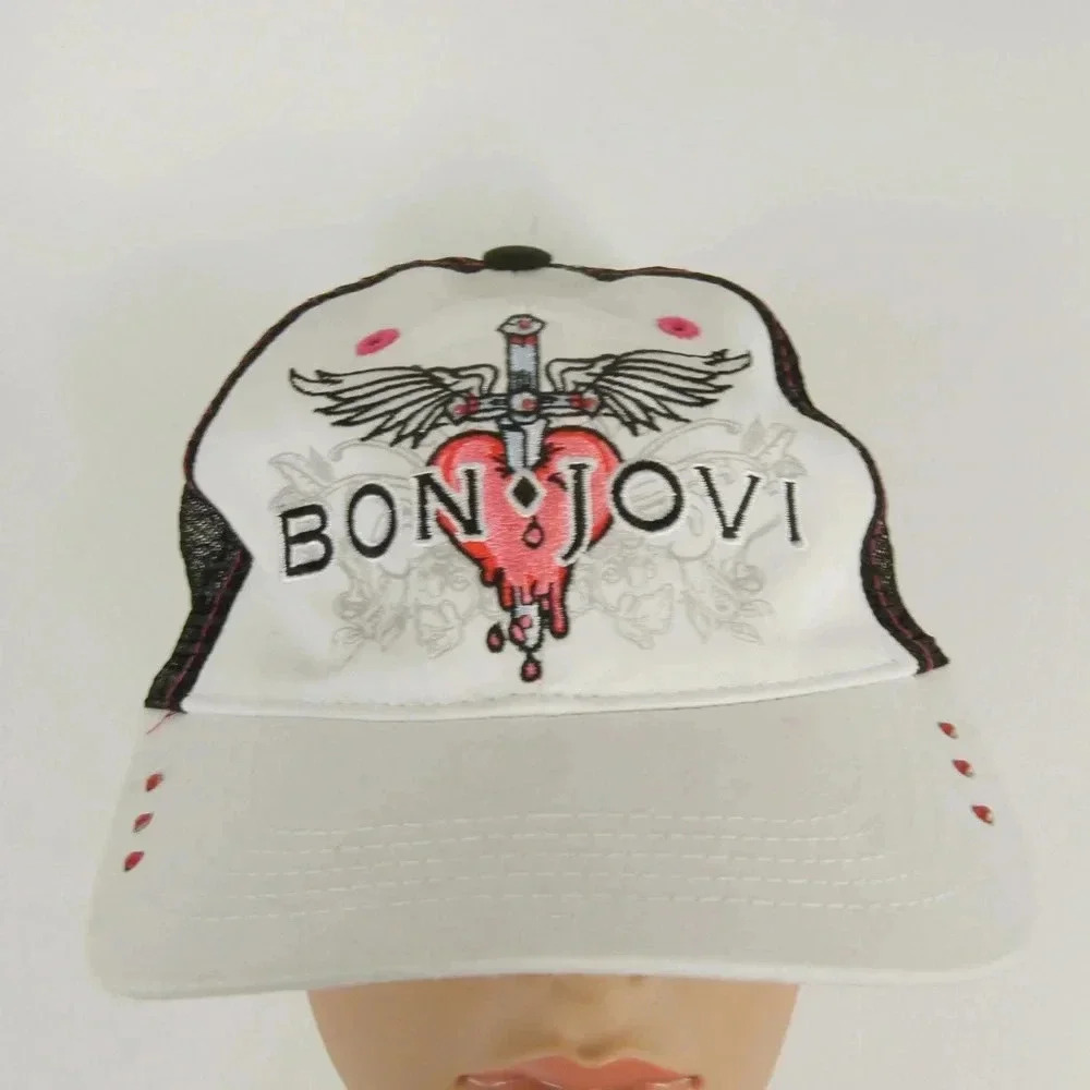 Vintage Y2K Bon Jovi Mcbling White Pink Black Angel Wing Heart Trucker Hat